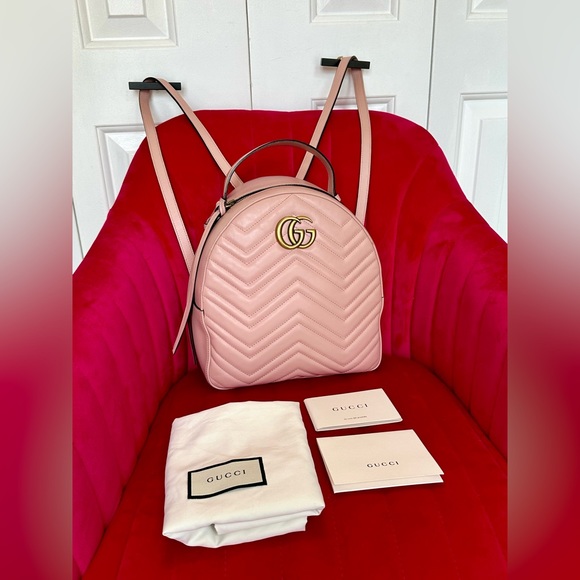 Gucci GG Marmont Quilted Matelasse Pastel Pink Leather Backpack - Picture 1 of 11